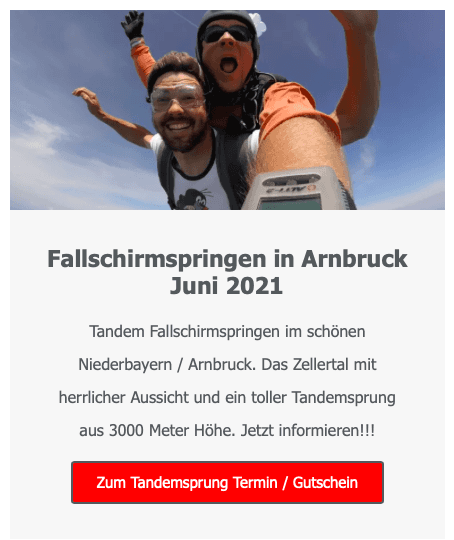 Arnbruck Niederbayern Fallschirmspringen Tandemsprung Geschenk Gutschein