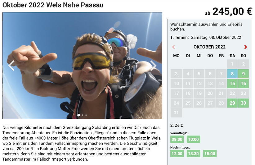 Oberösterreich Fallschirmspringen Wels Flugplatz Tandemsprung Termin